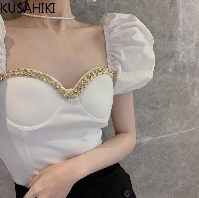 KUSAHIKI Woman Tops Fashion Chain Square Collar Blouse Chic Puff Sleeve Summer Shirts Slim Short Blusas Femme 6J135 210602, Black
KUSAHIKI Woman Tops Fashion Chain Square Collar Blouse Chic Puff Sleeve Summer Shirts Slim Short Blusas Femme 6J135 210602, Black