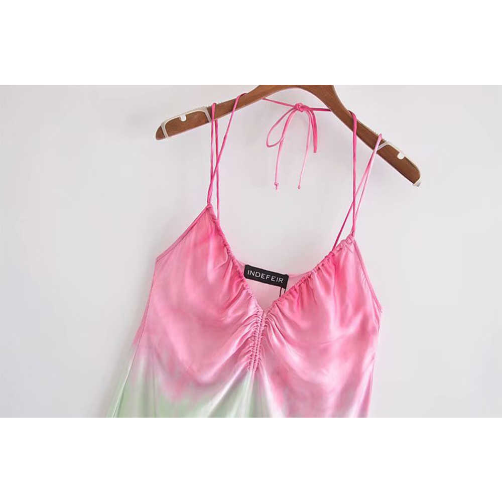 Summer Women Tie dye Camisole Halter Dress elegant Casual Fashion Chic Lady Straps Woman Long Sling Dress 210709