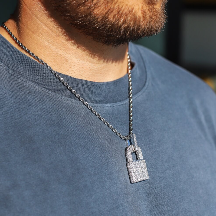New Luxury Lock Pendant Necklace 5MM Tennis Chain Rope Iced Out Bling Cubic Zircon Necklace For Men Women Hip Hop Jewelry