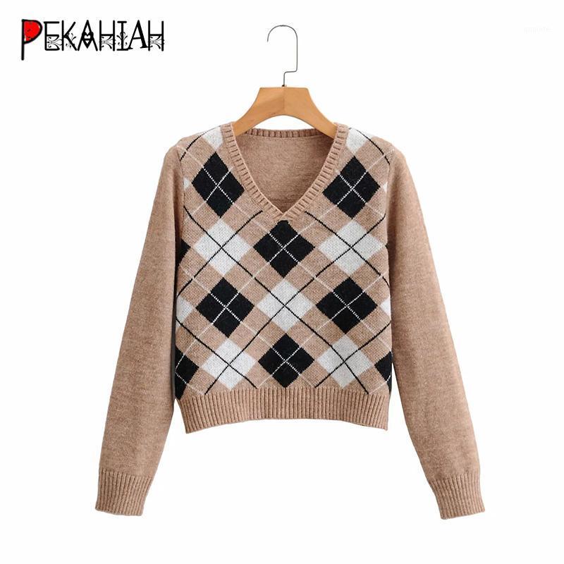 Women's Sweaters Vintage V-Neck Argyle Knitted Sweater Women Fashion Slim Long SLeeve Office Pullover Lady Casual Loose Chic Tops 2021, Khaki
Women's Sweaters Vintage V-Neck Argyle Knitted Sweater Women Fashion Slim Long SLeeve Office Pullover Lady Casual Loose Chic Tops 2021, Khaki