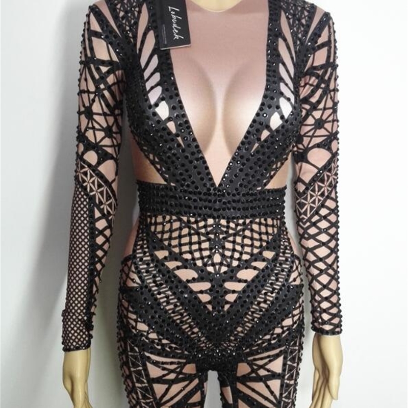Sexy Crystal Jumpsuit: Sparkg Rhies, Stage Performance Party Romper B4