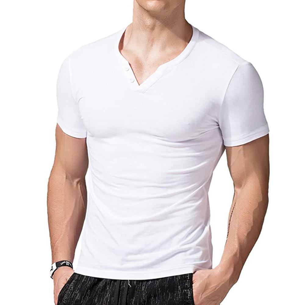 V Neck Cotton Men's Linen T Shirts Male Short Sleeve Breathable Solid Color Tops 210225
