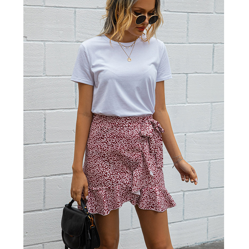 Dot Print Short Mini Skirts Women Summer Ruffle High Waist Bow Tie Skirt Ladies Slim Streetwear 210306