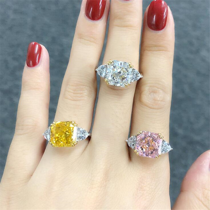 Choucong Unique Cocktail Wedding Rings Luxury Jewelry 925 Sterling Silver Radiant Cut Pink Topaz Moissanite Diamond Gemstones Eternity Women Engagemen