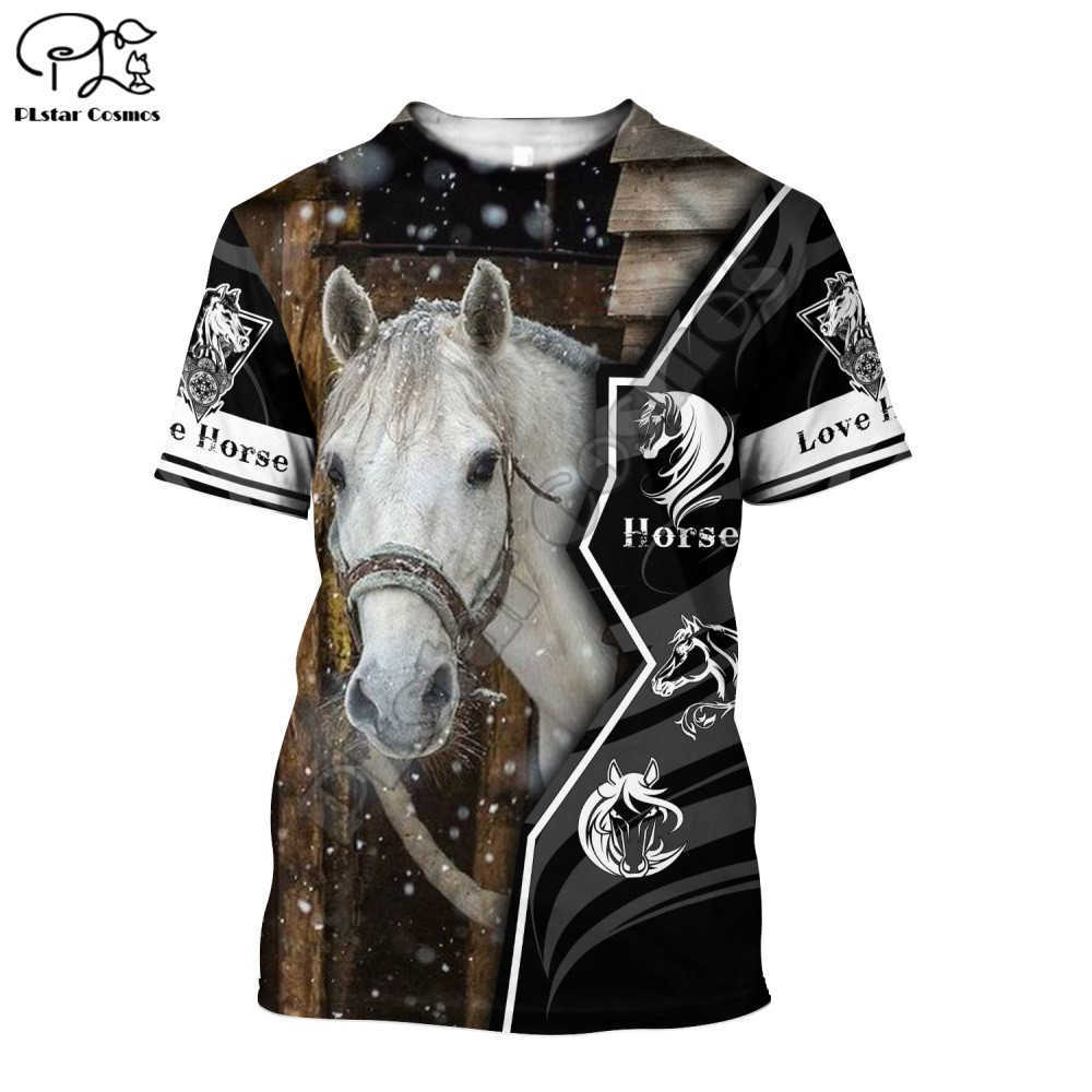 PLstar Cosmos Beautiful Horse 3D Printing Fashion Animal Harajuku Summer T-shirt Fun Short-Sleeved Top Street Unisex Style-3 210629