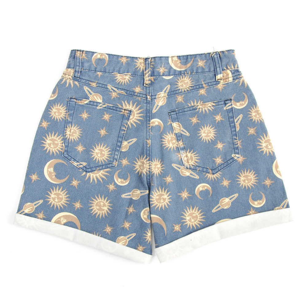 Women's denim Shorts Fit Planet Printed Pattern Women Pant School Loose Streewear Sun Star Ladies Jeans 210714