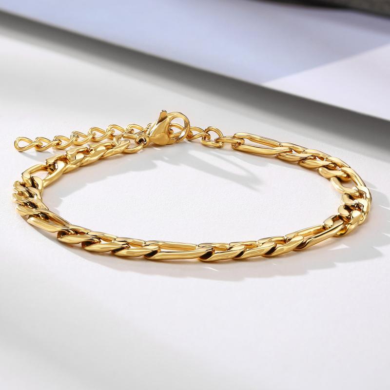 Link, Chain 7mm Figaro Bracelet, Dainty Men Link Bracelet,Stainless Steel Bracelets, Gold Color Bracelets,Unisex Jewelry