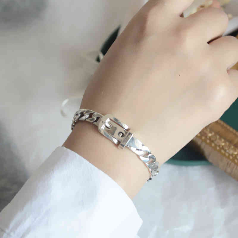 925 Sterling Silver Bracelets 2022 Trendy Vintage Couples Simple Belt Buckle Design Thick Chain Rock Party Jewelry Gifts