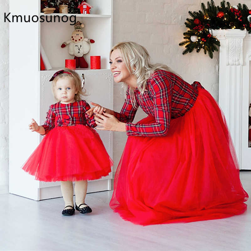 Christmas Mother Daughter Dresses Mommy and Me Family Matching Outfits Clothes Winter Girls Plaid Mom 210724