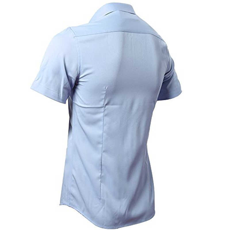 Blue Bamboo Fiber Shirt Men Summer Short Sleeve Mens Dress Shirts Casual Slim Fit Easy Care Solid Non Iron Chemise Homme 210721