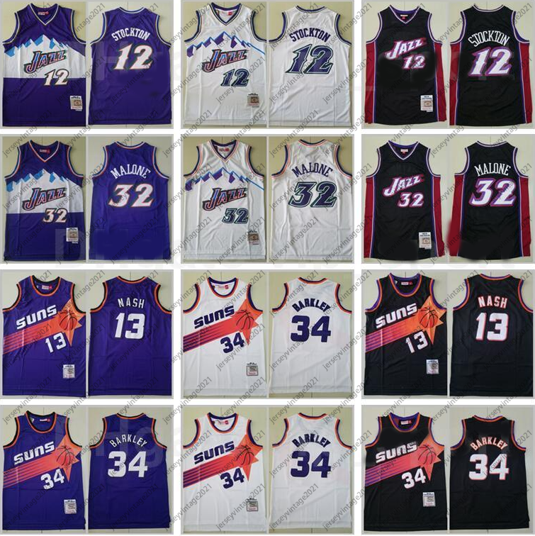 Mitchell Ness Charles Barkley Jersey 34 Steve Nash 13 John Stockton 12 Karl Malone 32 Vintage Purple White Black Basketball Jersey High Quality, 12 black 
Mitchell Ness Charles Barkley Jersey 34 Steve Nash 13 John Stockton 12 Karl Malone 32 Vintage Purple White Black Basketball Jersey High Quality, 12 black
