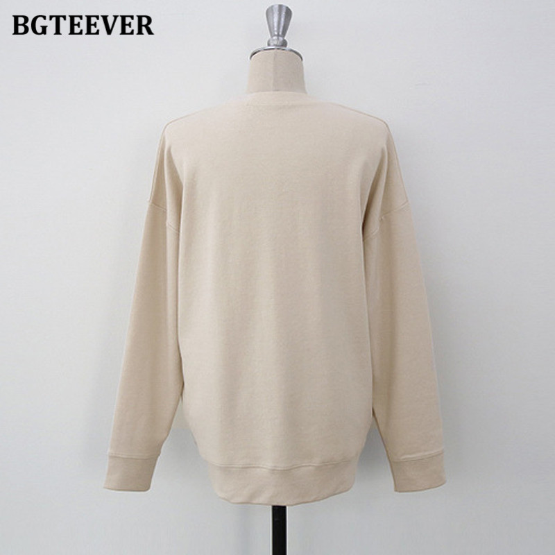 BGTEEVER OL Style Loose Women Solid Sweatshirts Autumn Winter New Oneck Long Sleeve Female Pullovers Tracksuits T200904