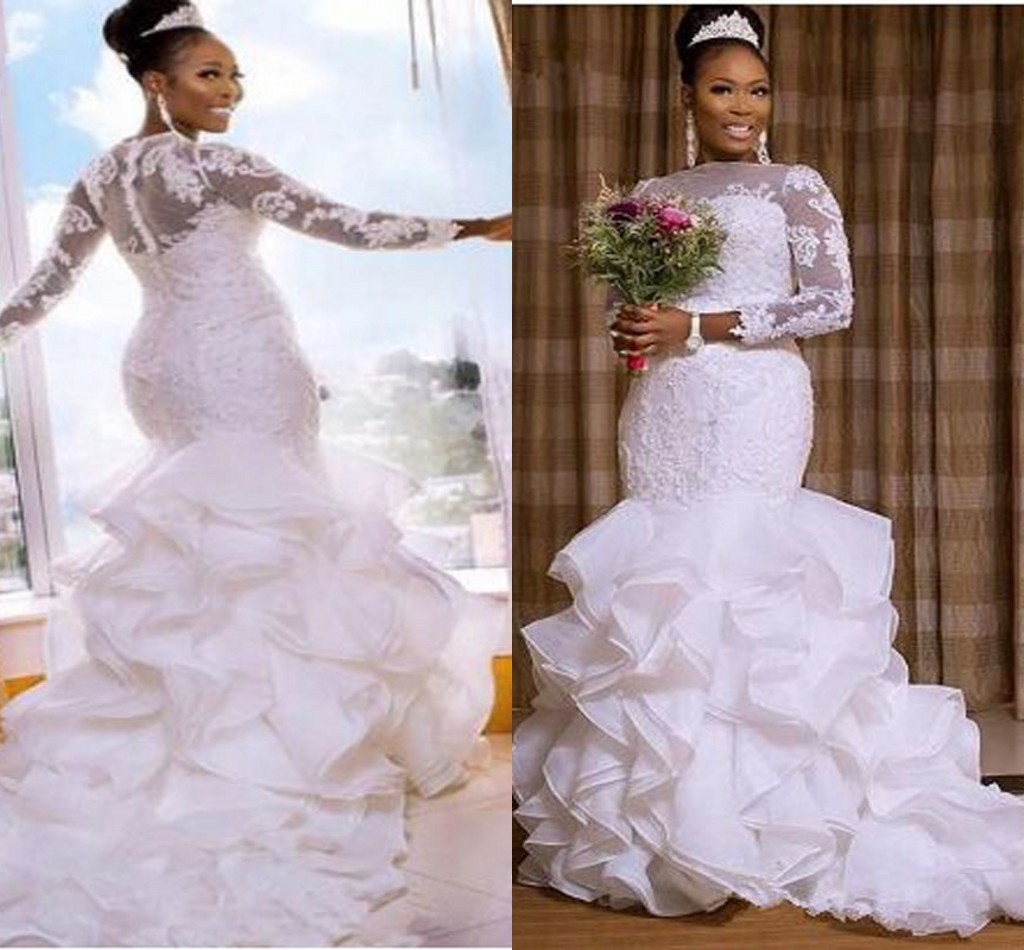 Appliques Lace Pleat Mermaid Wedding Dresses Simple Full Sleeve O-neck Zipper Organza african Bridal Gown vestido de noiva, Ivory
Appliques Lace Pleat Mermaid Wedding Dresses Simple Full Sleeve O-neck Zipper Organza african Bridal Gown vestido de noiva, Ivory