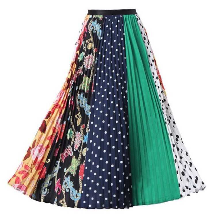 EU Style Woman Printed Midi Skirts Fashion Female Casual Pleated Summer for 210619