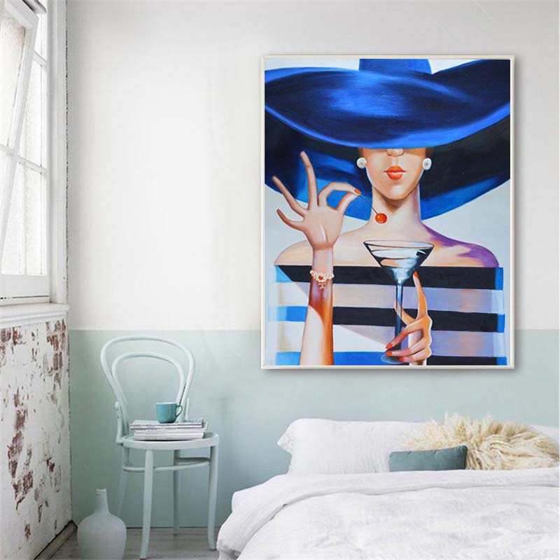 Drinking Woman Canvas Painting Character Oil Painting Prints Wall Art Posters and Prints Cuadros Wall Picture For Bedroom Decor