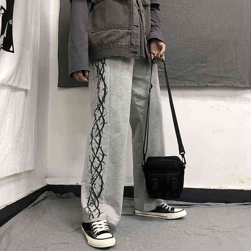 HOUZHOU Pants Women Printed Loose Unisex Couples Trousers Harajuku Streetwear Hip Hop Vintage Korean Fashion Wide Leg 211115
