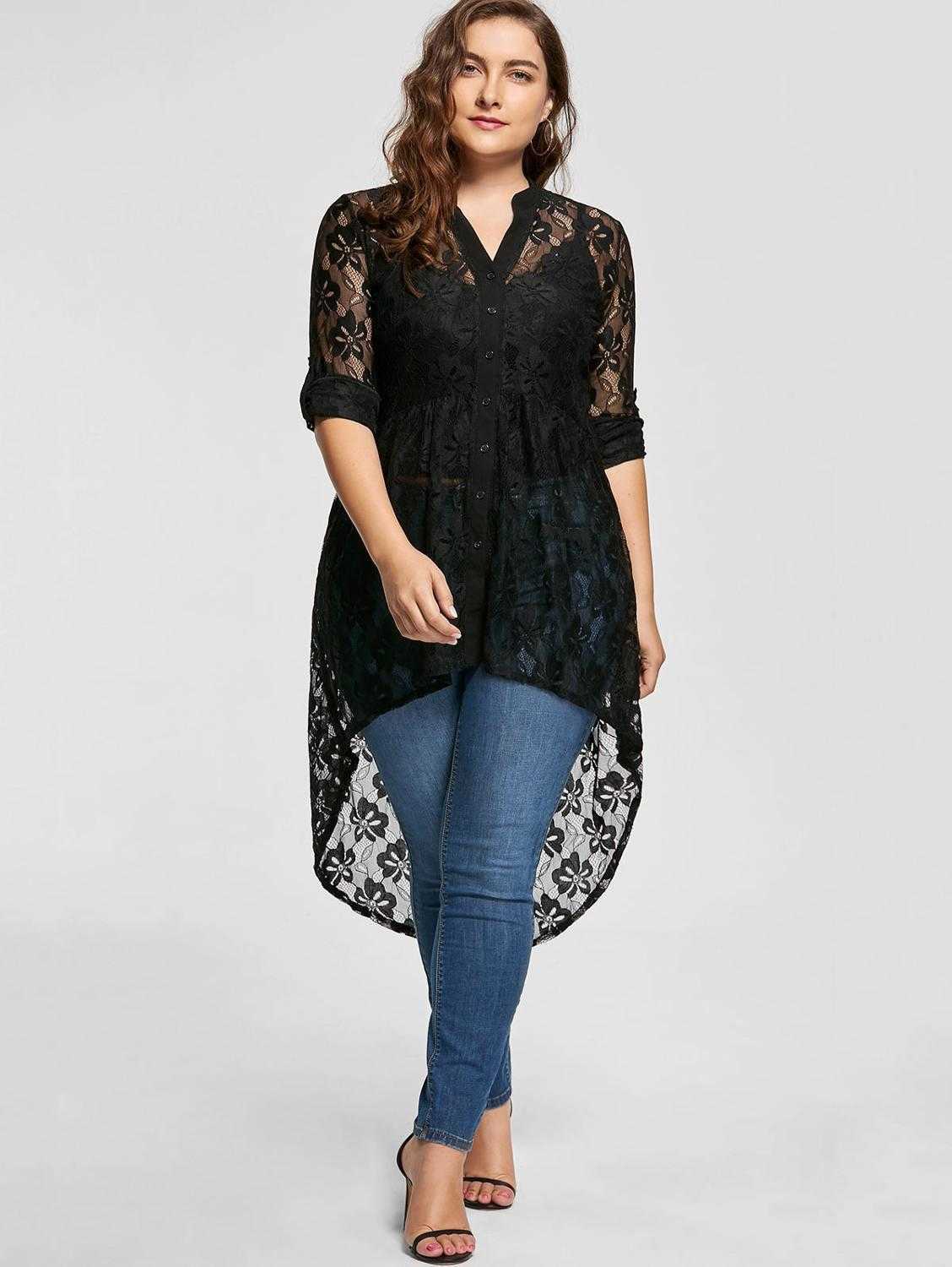 Wipalo Women Plus Size Blouse Autumn Peplum Long Sleeve High Low Lace Shirts Tunic Through Button Up Women Tops And Blouse 5XL T191231