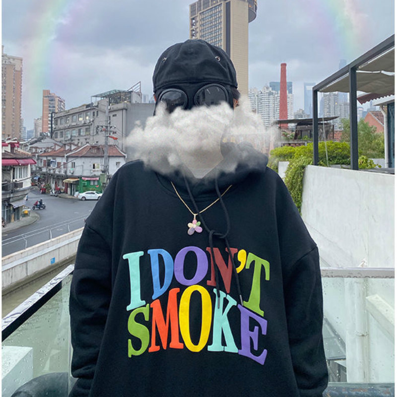 Deeptown Hip Hop Sweatshirt Women Man Autumn Rainbow Letter Print Hoodies Women Fashion Streetwear Cotton Long Sleeve Pullover 201211