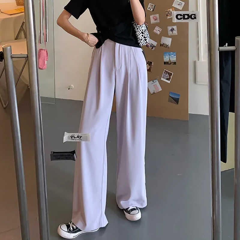 JMPRS Summer Loose Pants Fashion High Waist Thin Wideleg Simple Solid Black Casual Korean Trousers 211124Z