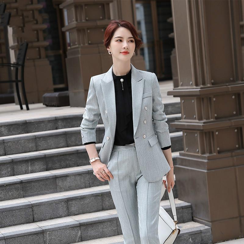 S-4XL Plus Size Professional Women's Suit 2021 New Autumn and Winter Temperament Slim Double Row Women's Jacket Slim Trousers