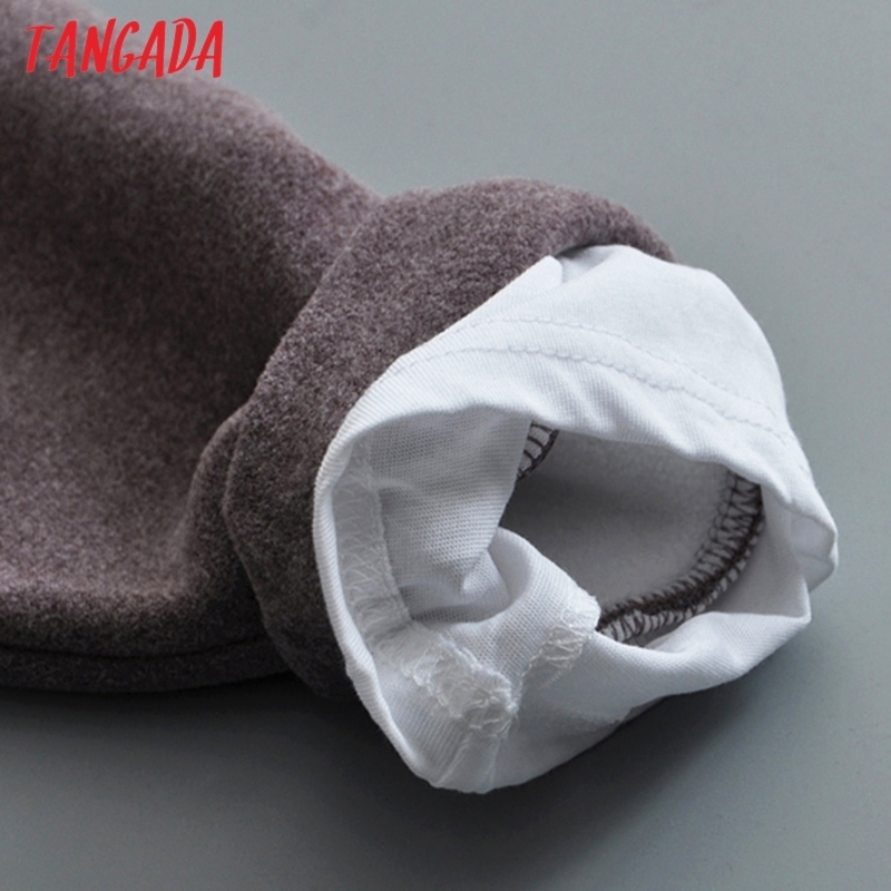 Tangada women woolen hoodie sweatshirts inside Lalambswool warm pocket winter oversize female patchwork hooded tops 7M1 201102
