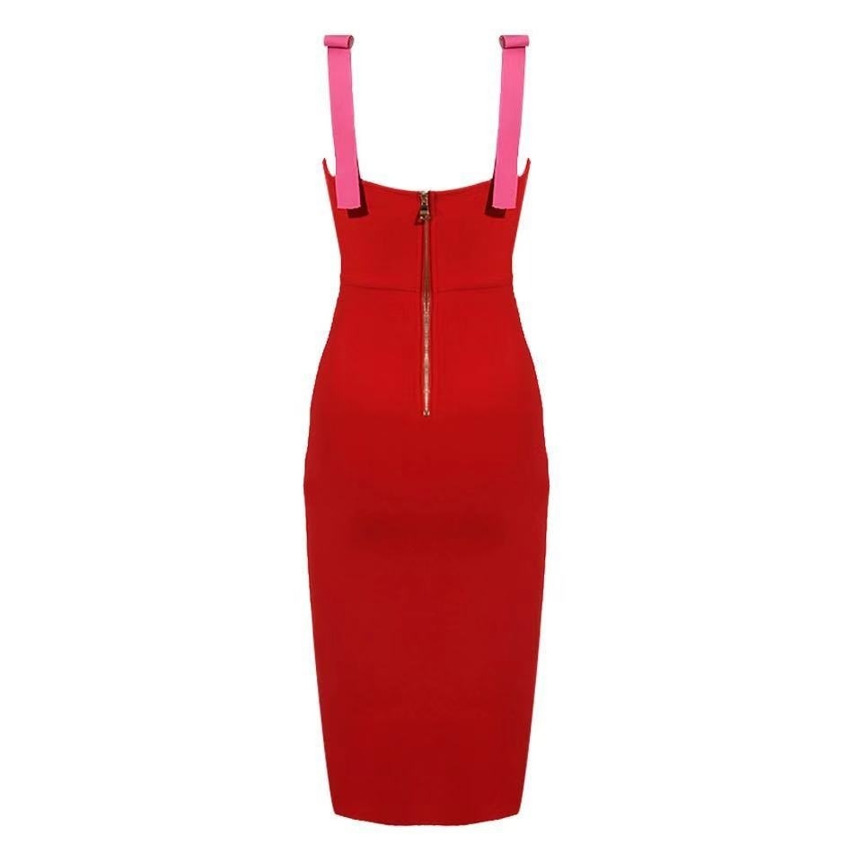 Summer High Quality Sexy Red Party Bandage Dress Women Fashion Elegant Spaghetti Bow Tight 210525