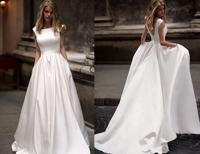 2021 New Hot Sale Es with Pocket Vestido De Novia Satin White Bridal Sweep Train Wedding Gown 0ctf, Black 
2021 New Hot Sale Es with Pocket Vestido De Novia Satin White Bridal Sweep Train Wedding Gown 0ctf, Black