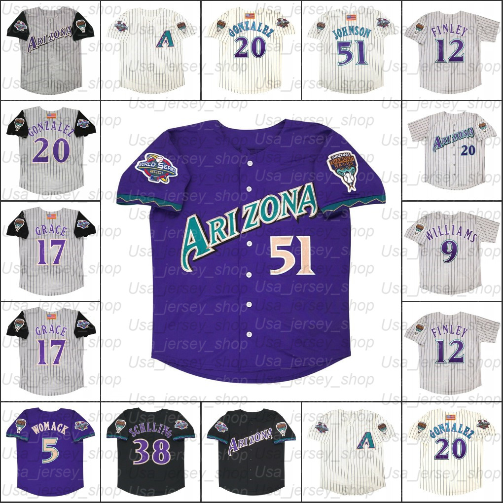 Retro Arizona 1999 and 2001 Home Jersey 51 Randy Johnson 9 Matt Williams 12 Steve Finley 20 Luis Gonzalez, Youth/ 2000 purple
Retro Arizona 1999 and 2001 Home Jersey 51 Randy Johnson 9 Matt Williams 12 Steve Finley 20 Luis Gonzalez, Youth/ 2000 purple