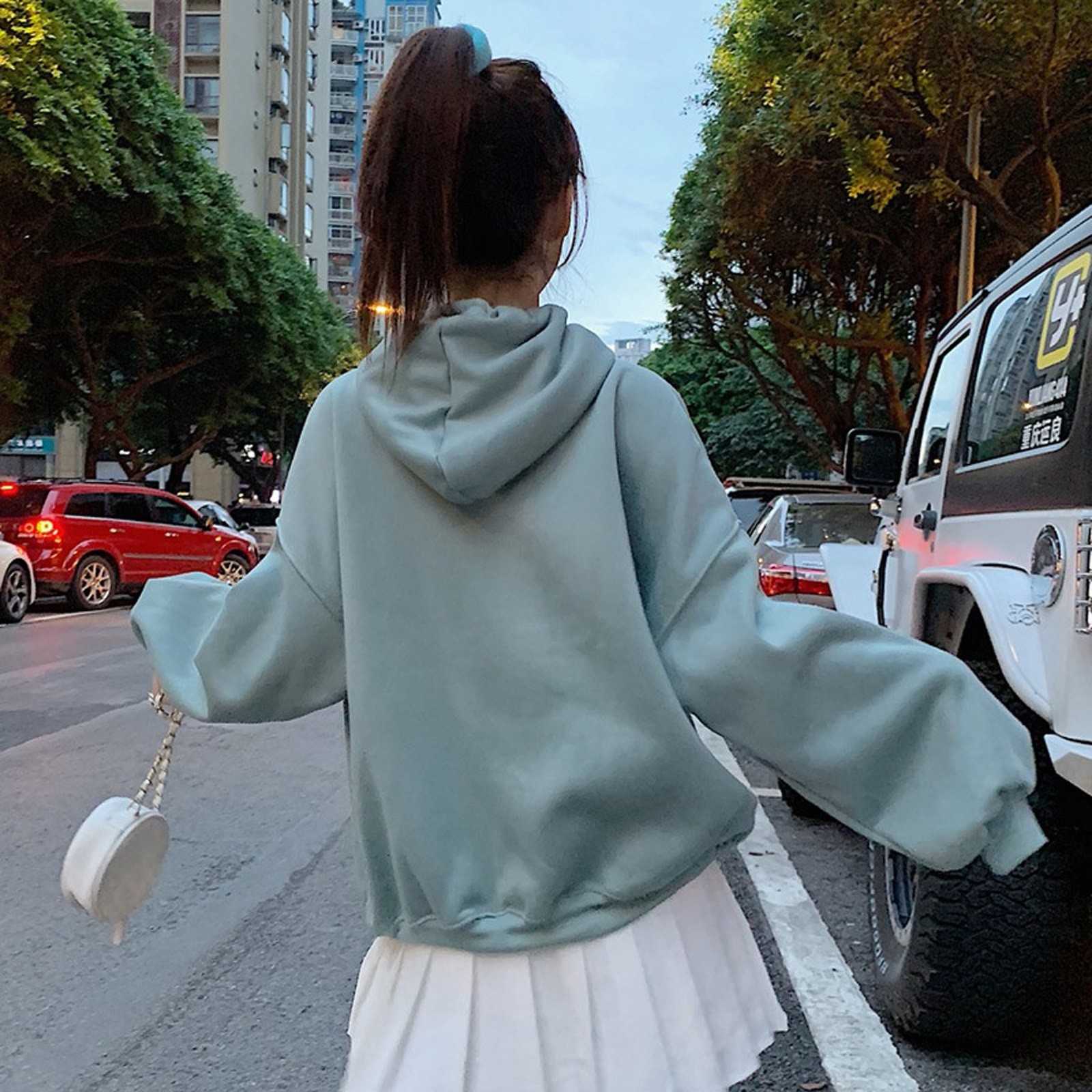 Hooded Women Casual Hoodie Korean Letter Printed Harajuku Crewneck Sweatshirt Women Autumn Letter Print Hoodies Teen Clothes 210816