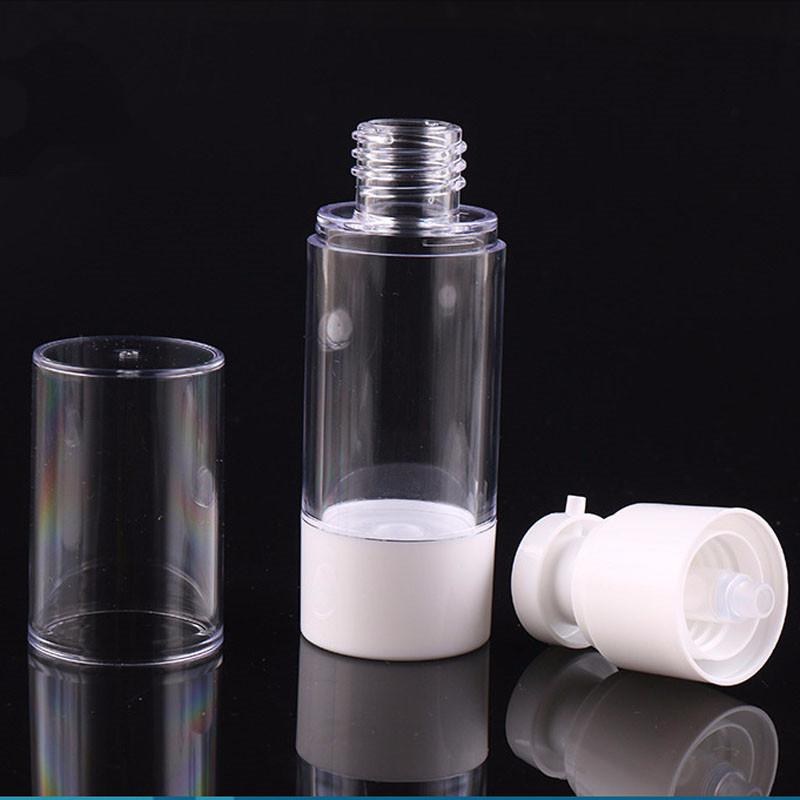 15ml 30ml 50ml Travel Plastic Transparent Mini Vacuum Pump Vessel Silver Line Empty Refillable Bottles Portable Airless Bottle