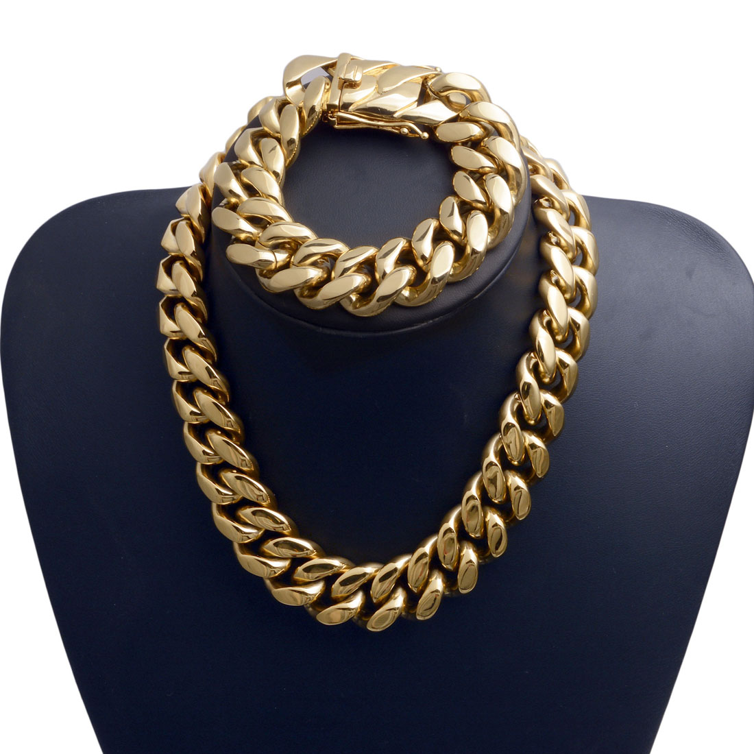 22mm Exaggerated Super-Wide Men Cuban Link Chain Jewlery Set Hip Hop Stainless Steel Choker Necklace Bracelet 18K Gold Plated 16"-30"
22mm Exaggerated Super-Wide Men Cuban Link Chain Jewlery Set Hip Hop Stainless Steel Choker Necklace Bracelet 18K Gold Plated 16"-30"