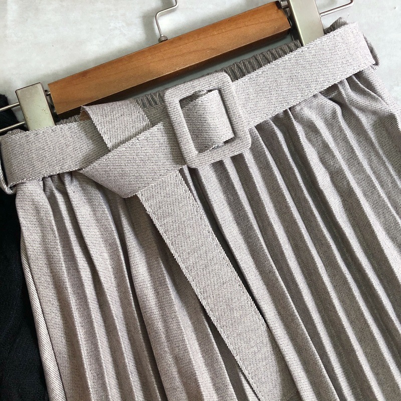 Autumn Winter korean High Waist Skirt Woolen with belt Pleated Skirt Thickened Woolen Herringbone A line Skirt women 210306