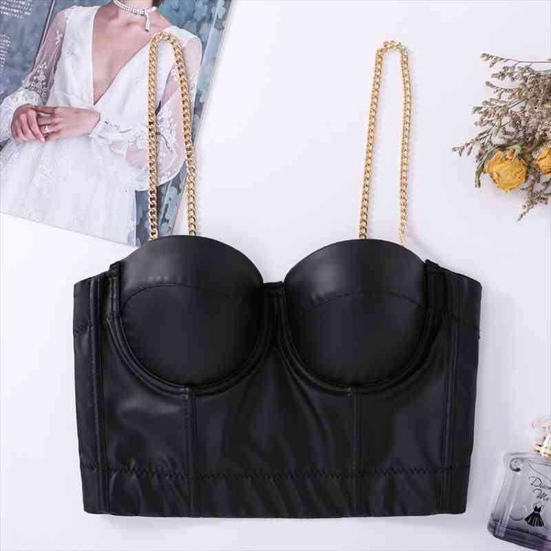 women pu leather vest black solid sleeveless spaghetti chain strap crop backless camisole for summer skinny clubwear, White
women pu leather vest black solid sleeveless spaghetti chain strap crop backless camisole for summer skinny clubwear, White