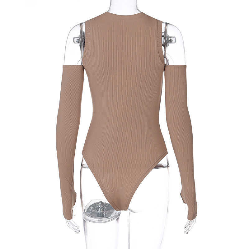 Colysmo Sleeveless Bodysuit Top with Gloves Crewneck Solid Color Buttons Slim Fit Knitted Romper Women Casual Basic Sexy 210527