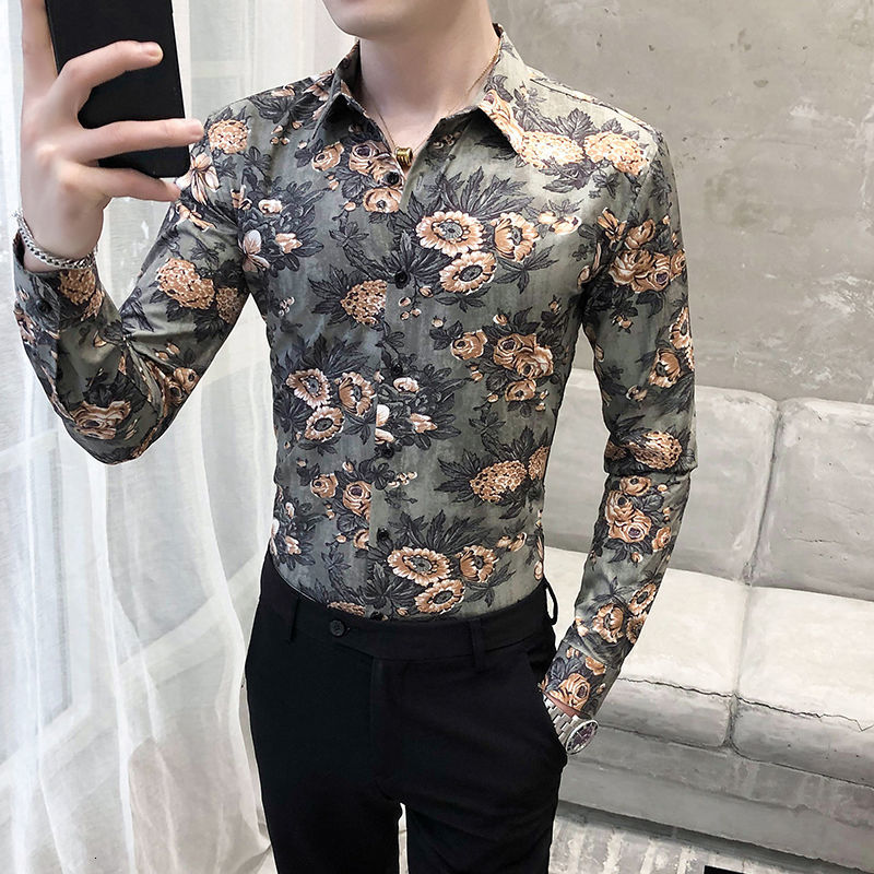2021 New Spring Flower Men's Slim Fashion Printing Casual Long-sleeved Men Shirt British Style Society Mens Shirts 5m57, Color 
2021 New Spring Flower Men's Slim Fashion Printing Casual Long-sleeved Men Shirt British Style Society Mens Shirts 5m57, Color