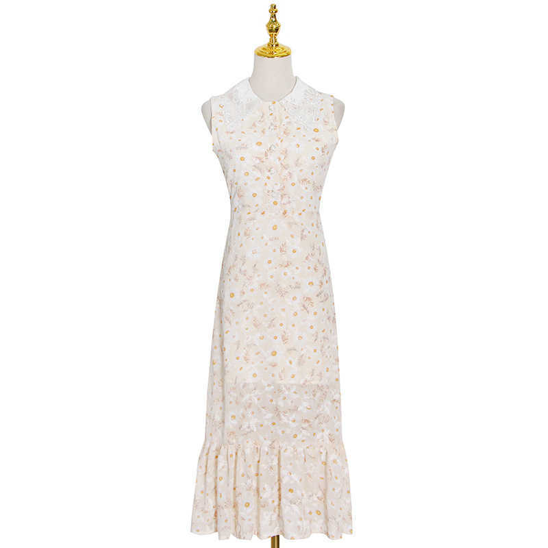 Prairie Chic Hollow Out O-neck Silm Temperament Dresses Women Summer Sleeveless Ruffles Dress Sweet Office Lady Vestidos 210525