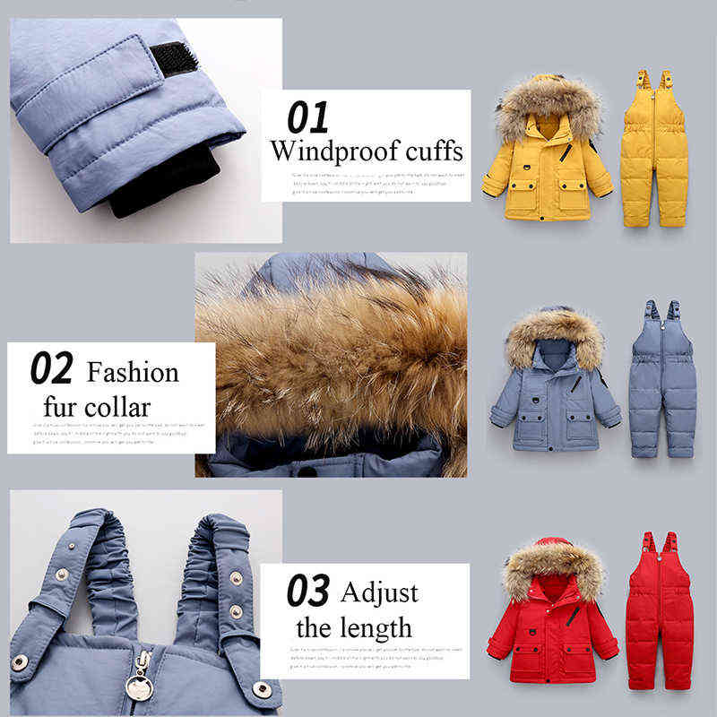 2Pcs Set Winter Children's Down Jacket Fur Collar Baby Girl Clothes Warm Boy Ski Suit Snowsuit Infant Outwear Coat For Babies 211104