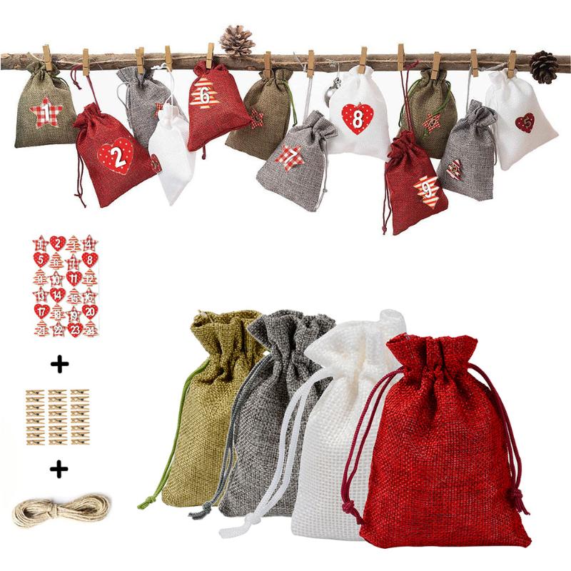 Christmas Decorations 24pcs Advent Calendar Set DIY Gift Container With Cartoon Embellishment Drawstring Pouch Bag Party Supply
Christmas Decorations 24pcs Advent Calendar Set DIY Gift Container With Cartoon Embellishment Drawstring Pouch Bag Party Supply