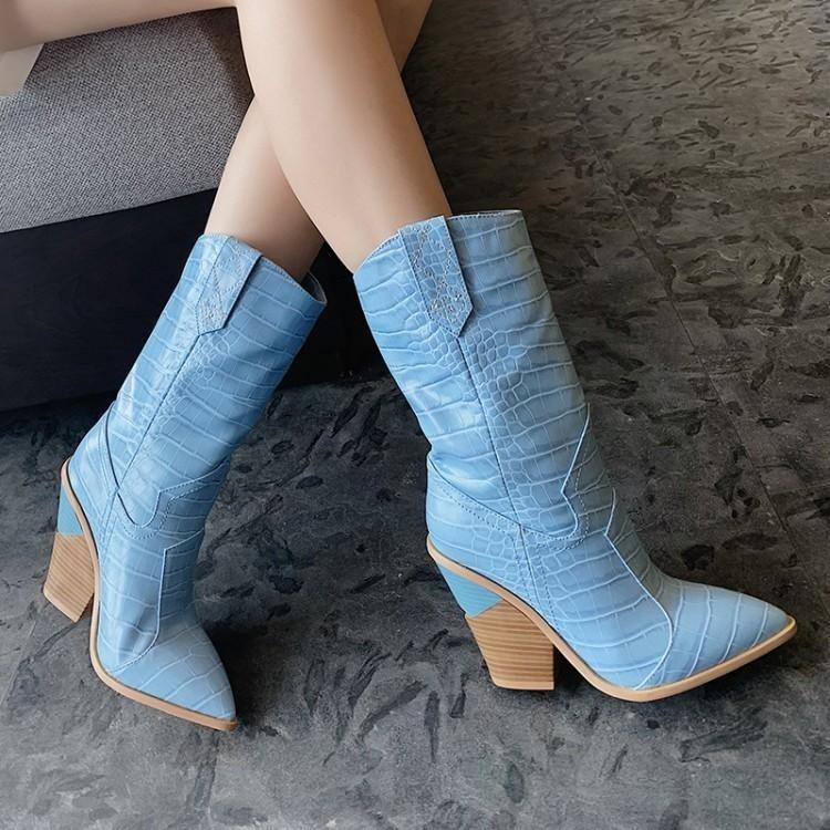 Boots 2021 Show High Heels Short Large Pointed Thick Shoes Women 4043