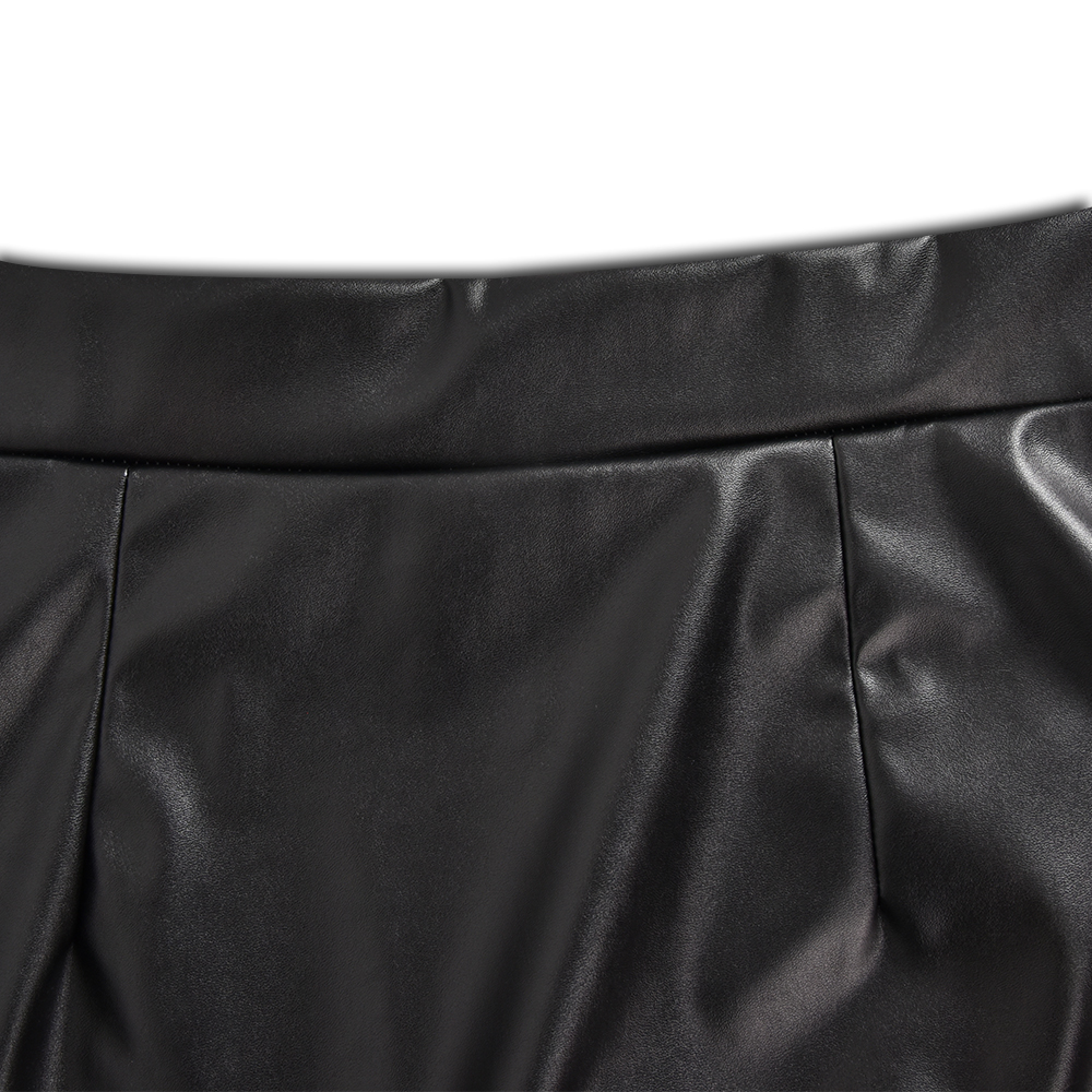 Sexy Leather Pu Skirt For Ladies Black Ruffle Asymmetric Women Mini Skirt High Waist Flare Fashion Office Female Skirt D25 210303