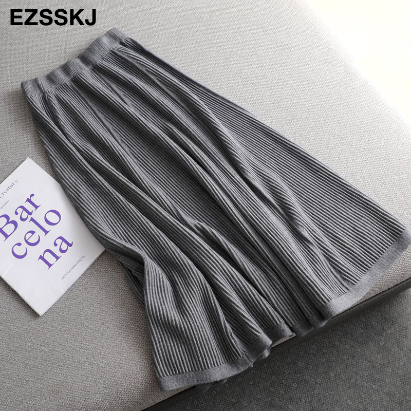 casual A-line MIDI sweater thick skirt female autumn winter new mid-length black elegant skirt women 210309