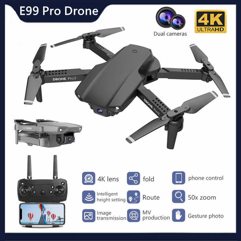 E99Pro Drone 4K 2.4G WiFi Live Video FPV Quadrotor Flight 20 Minutes 100m Rc Distance Drone Profesional HD Wide-an Dual Camera, Black
E99Pro Drone 4K 2.4G WiFi Live Video FPV Quadrotor Flight 20 Minutes 100m Rc Distance Drone Profesional HD Wide-an Dual Camera, Black