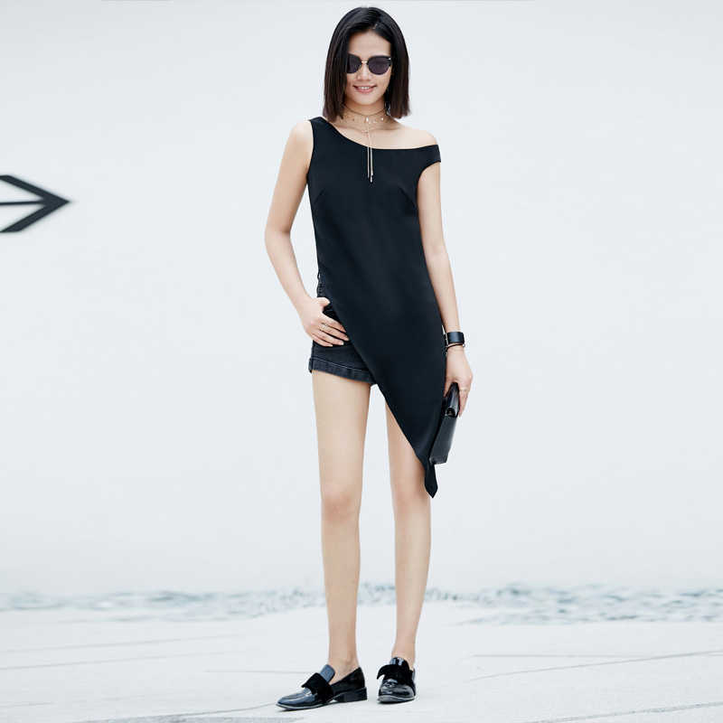 Minimalism Summer Women's Blouse Offical Lady Solid Oneck Irregular Hem Shirt Causal Tops 11877786 210527