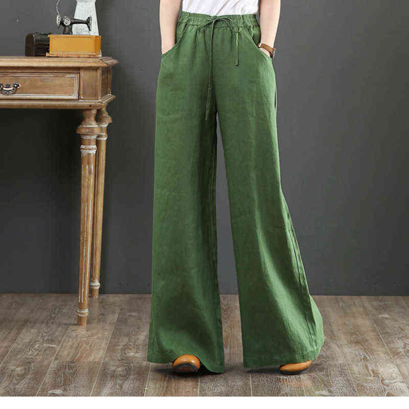 Summer Women Pants Cotton Linen Loose Wide Leg High Waist White Drawstring Straight Trousers Female Sweatpants 211124