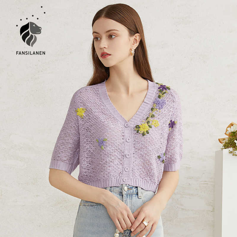 FANSILANEN Sexy hollow out floral embroidery knitted blouse shirt Women summer boho button up Female purpel v neck top 210607, Beige
FANSILANEN Sexy hollow out floral embroidery knitted blouse shirt Women summer boho button up Female purpel v neck top 210607, Beige