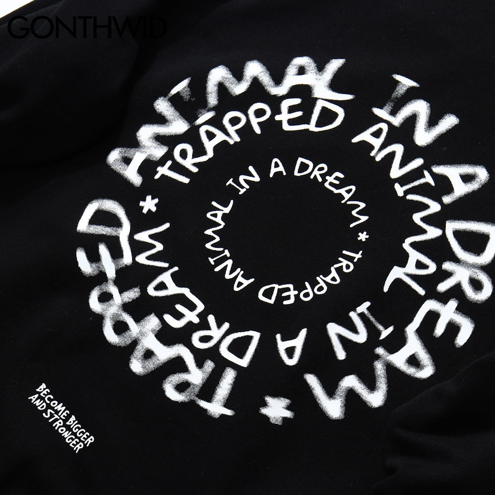 GONTHWID Creative Trapped Animal Letters Print Hoodies Sweatshirts Streetwear Harajuku Mens Hip Hop Casual Pullover Tops 201103