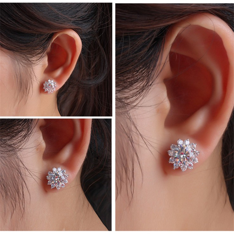 Sunflower 2ct Lab Diamond Stud Earring Real 925 sterling silver Engagement Wedding Earrings for Women Bridal Charm Party Jewelry