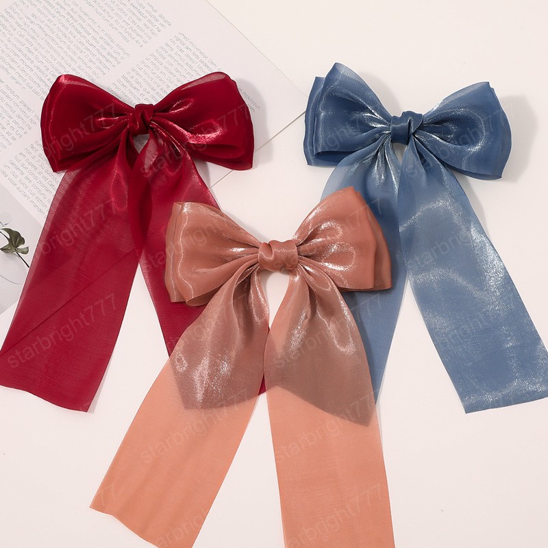Fashion Bowknot Hairclip For Woman Bright Silk Yarn Streamers Vintage Hair Rope Hairpin Female Hair Scrunchies Hair Accessories
