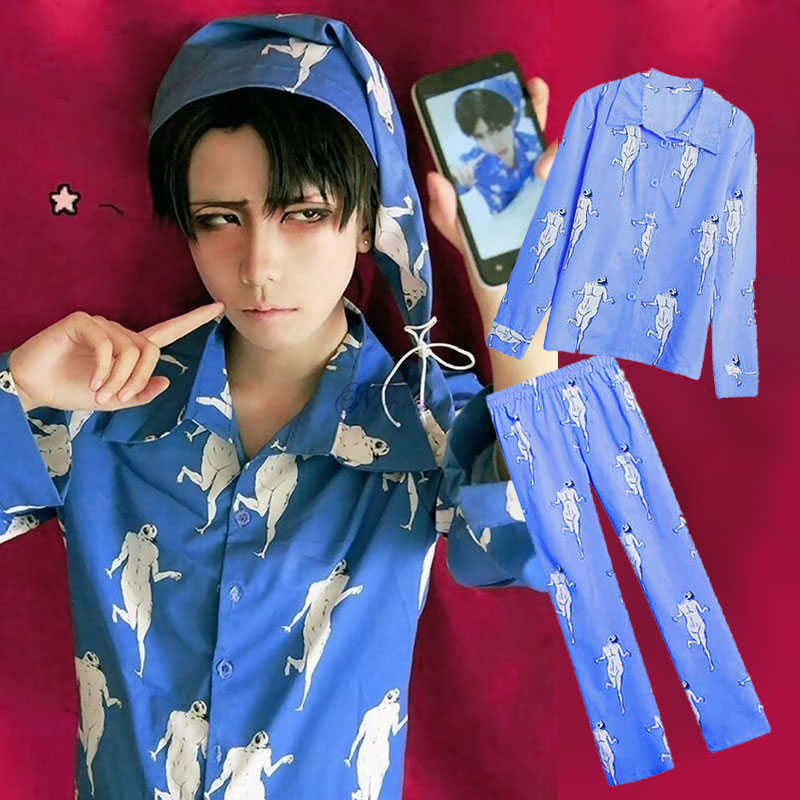 Anime Attack on Titan Levi Pajamas Sleepwear Shingeki No Kyojin Cosplay Costume Adult Pyjamas Pijamas Shirt Pants With Hat Y0913