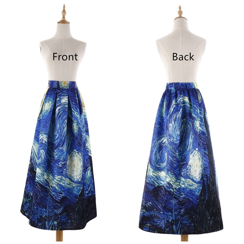 Women Maxi Skirts Van Gogh Starry Sky Oil Painting 3D Digital Print High Waist Rockabilly Tutu Retro Puff SP003 210619